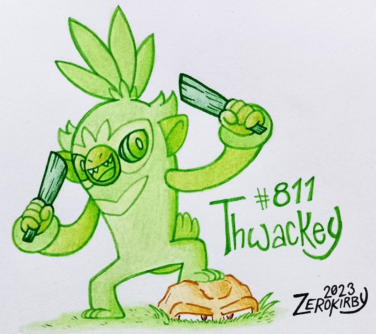 ZeroKirbyArts's tweet image. Day 870 of the #ZeroDex (Galar)

#811 - Thwackey
[Grass]

By using its two sticks, Thwackey beats a high-tempo rhythm to earn the respects of its peers. It also uses these sticks to beat up its opponents!

#pokemon #Thwackey #pokemonart #fanart #pokedexchallenge #traditionalart