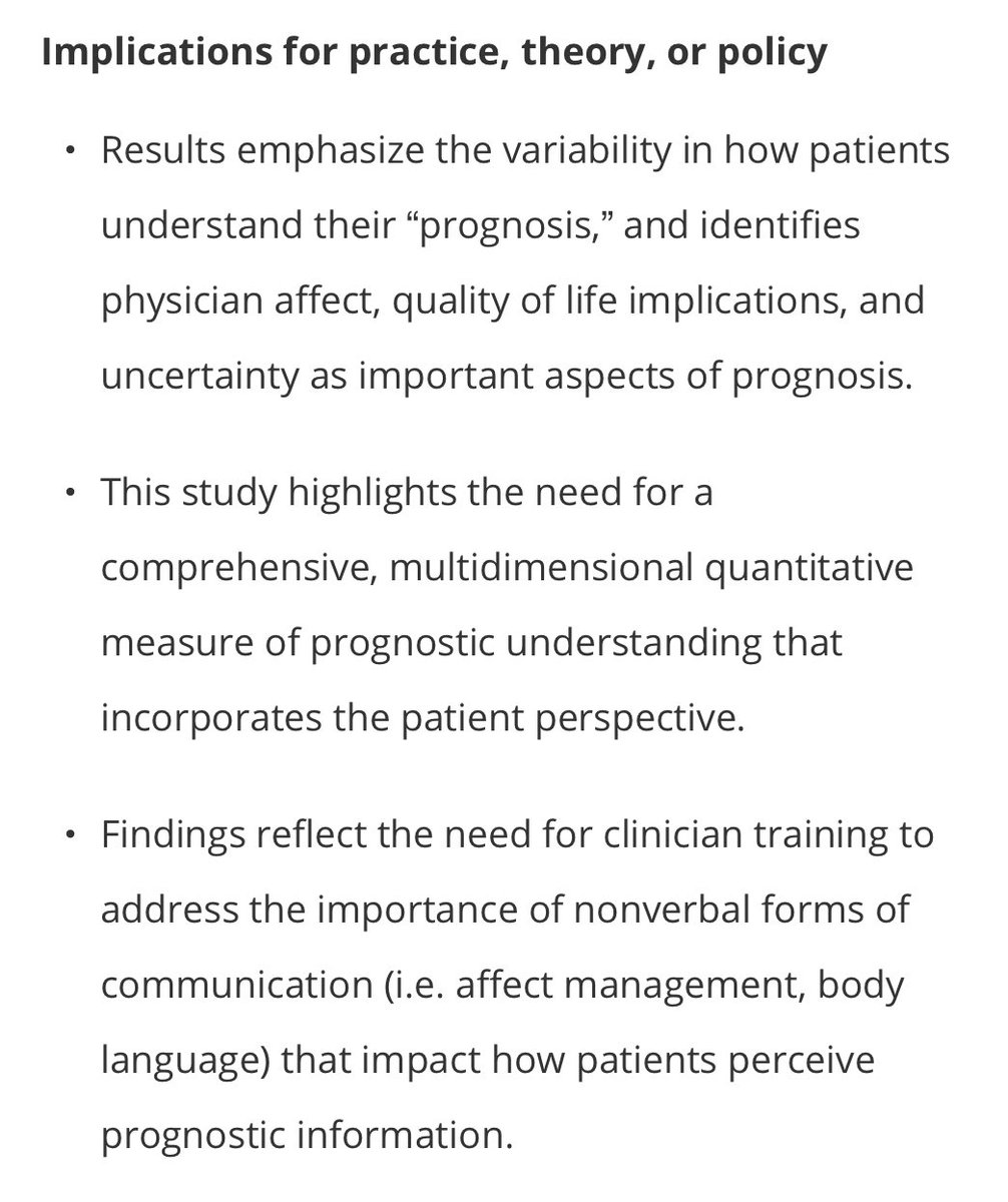 How patients with advanced #cancer conceptualize prognosis: A phenomenological qualitative inquiry. 

journals.sagepub.com/doi/10.1177/02…

@PalliativeMedJ @DocApplebaum @PacMsk @MSKCancerCenter 
#PallOnc #GeriOnc