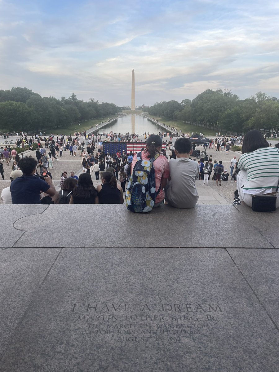 #MineolaMarchingBand takes on Washington, D.C. part 2/day 1. Group shot at the Washington Monument, WWII memorial, Lincoln Memorial, and my personal favorite (the last photo, worth the scroll!) - the view that MLK Jr. had from his “I Have a Dream” speech! #MineolaProud <a href="/mineolahs/">Mineola High School</a>