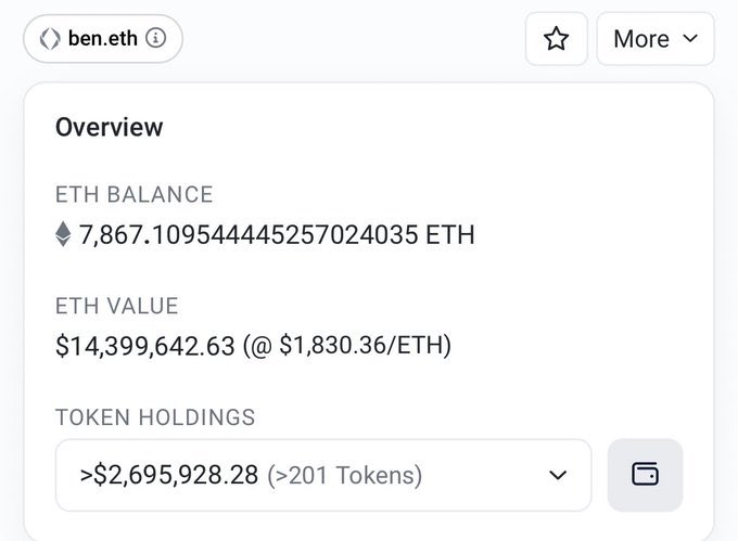 Imagine you wake up to 7,867 ETH in your wallet what's the first thing that you’re buying?