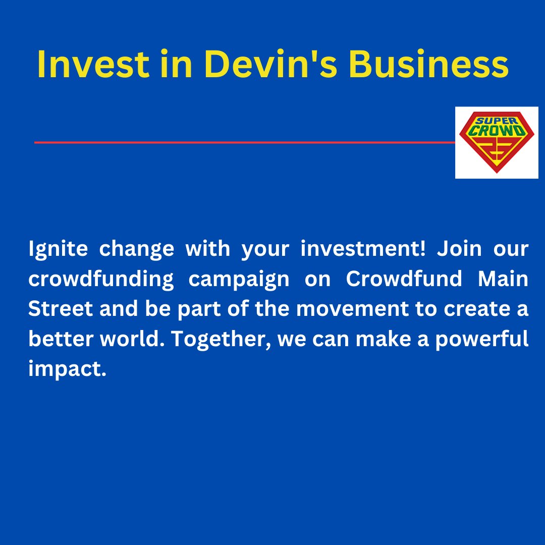 🚀 Ignite change with your investment! Join our #crowdfunding campaign on Crowdfund Main Street and be part of the movement to create a better world. Together, we can make a powerful impact.

Invest in Devin's Business: invest.devin.today

#ImpactCrowdfunding