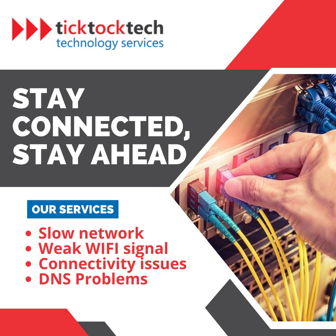 Whether it's fixing an issue or adding a new feature, trust the highly experienced technicians at Ticktocktech to deliver top-notch #networkrepair services.

Stay connected and stay ahead!

#NetworkRepair #ComputerRepair #Ticktocktech #NetworkServices #computer #technology