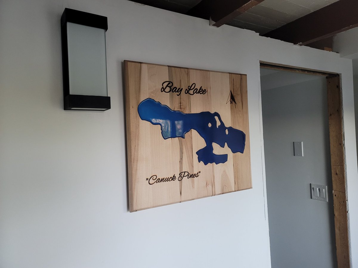 @canuckpines is still in renovation mode but we had to get the lake board sign hung up.  Special thanks to our friends Dan and Bill @twwoodshop for this awesome piece!  We love it! #fishing #wood #woodworking #marketing #lakeboard #oak #mybrand #fishinhclothing #maple #Muskoka