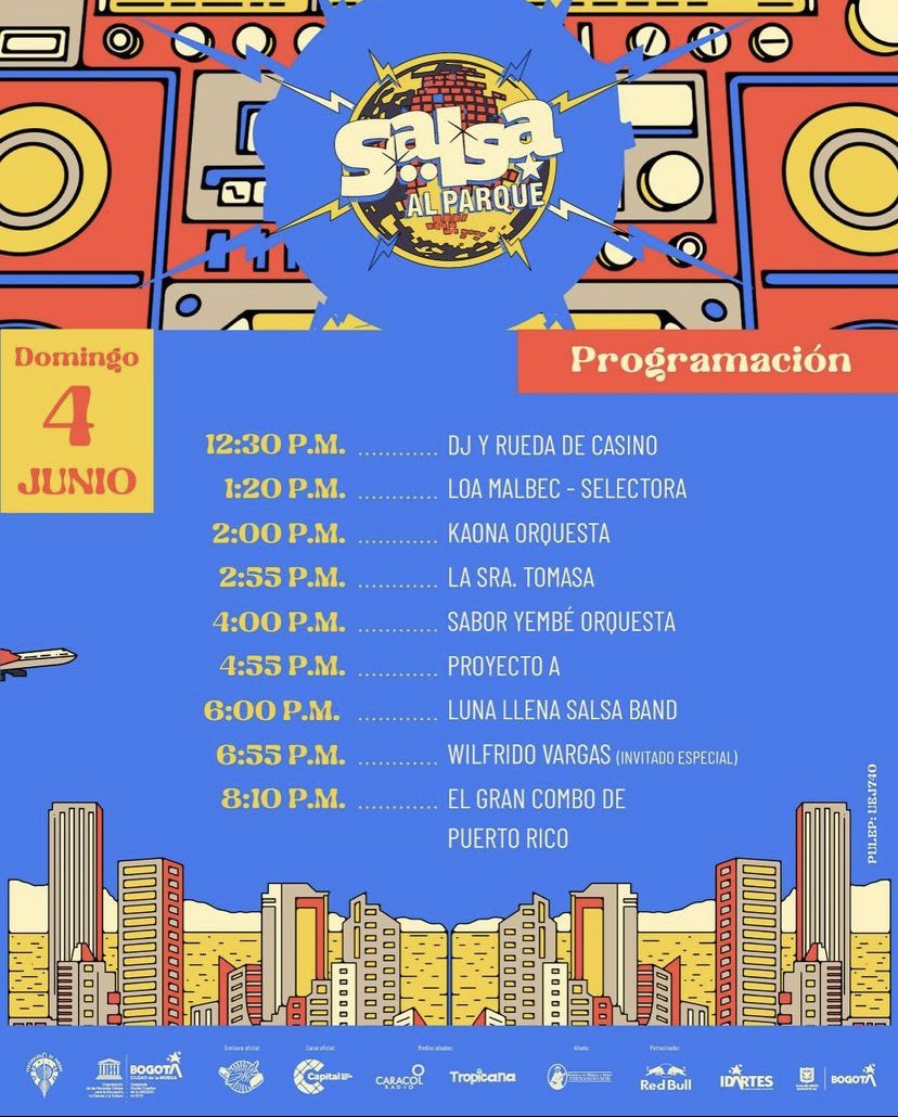 LaudEstereo's tweet photo. 🕺¡Ya tenemos programación! 💃Aquí te contamos cuales son los artistas que se presentarán el sábado 3  y 4 de junio en #SalsaAlParque2023 🪩 

Cuéntanos, ¿Cuál es tu favorito? @idartes @fsalsaalparque #LAUDesSALSA #PonteenClave https://t.co/doKWtC0MYx