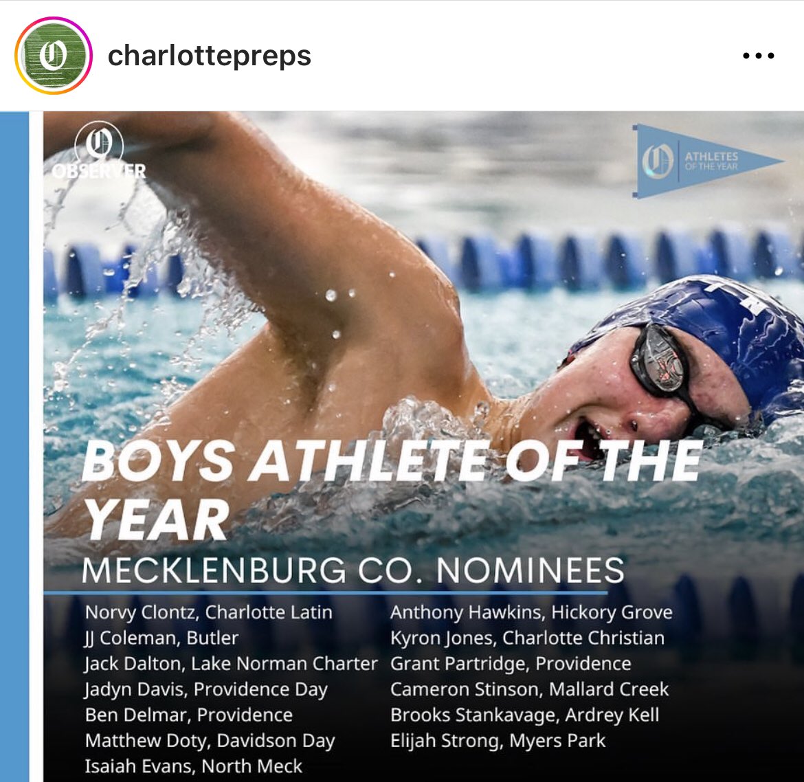 What an honor to be nominated @charlottepreps “Athlete of the Year”! If you have a chance please vote at link shorturl.at/vCHV5 often. Voting ends tomorrow (Sunday). Thanks. @GeorgiaFootball @BrooksAustinBA @charchristfb @charchristtrack @CharChristAD @charchristiannc