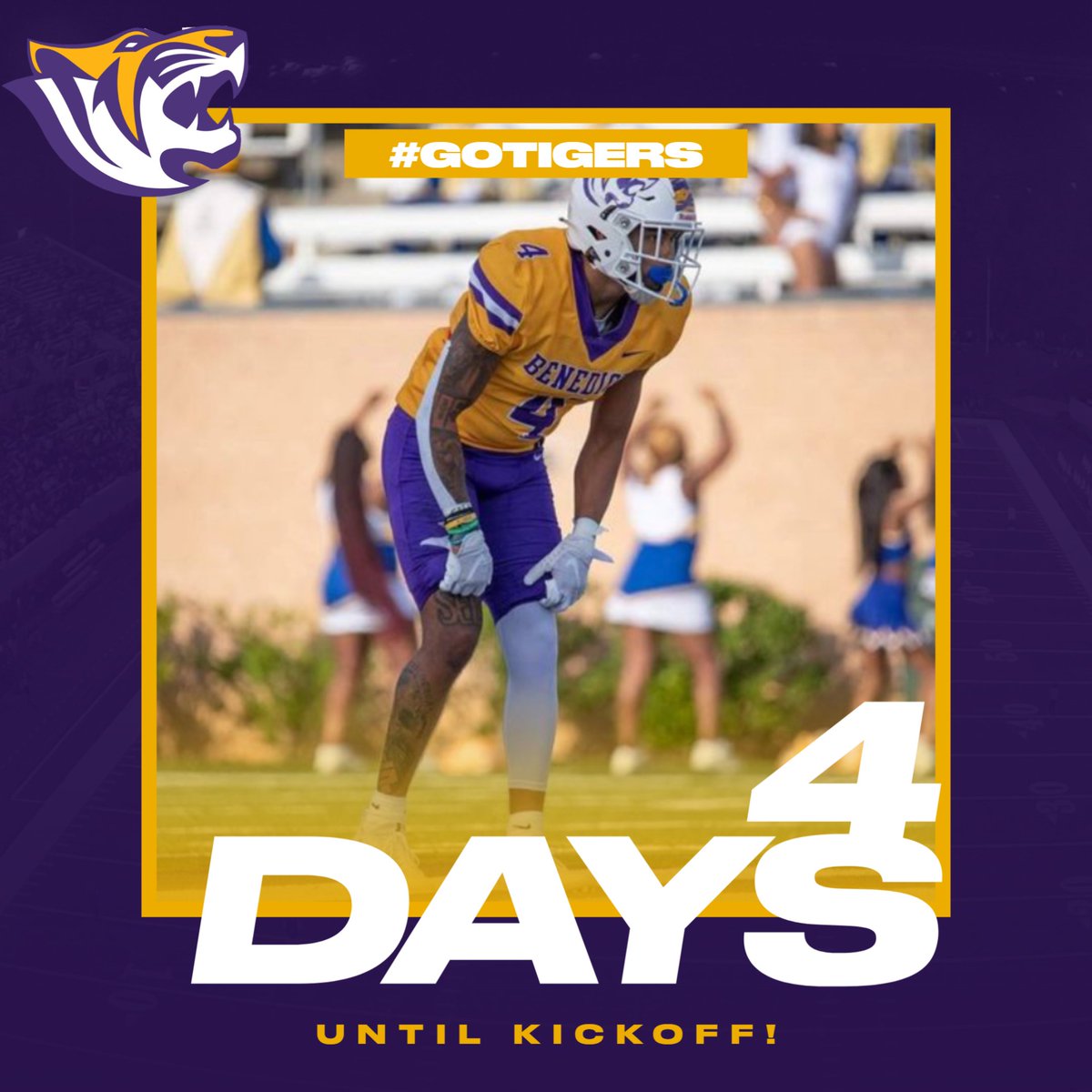 CoachJOdaffer's tweet photo. Go Tigers!
Countdown to BC Football (4) Days until Kickoff!
*#4 FS Fernando Romero
*BC FB Alum (Oxnard, CA)
Join us in The Jungle on September 2nd at 6pm for the Carolinas Classic!
@BenedictEDU @benedict_tigers
#CountdownToCFB #ColaBuilt #CWCW #DigDeep #PayTheFEE https://t.co/ZVY7NY4kHZ