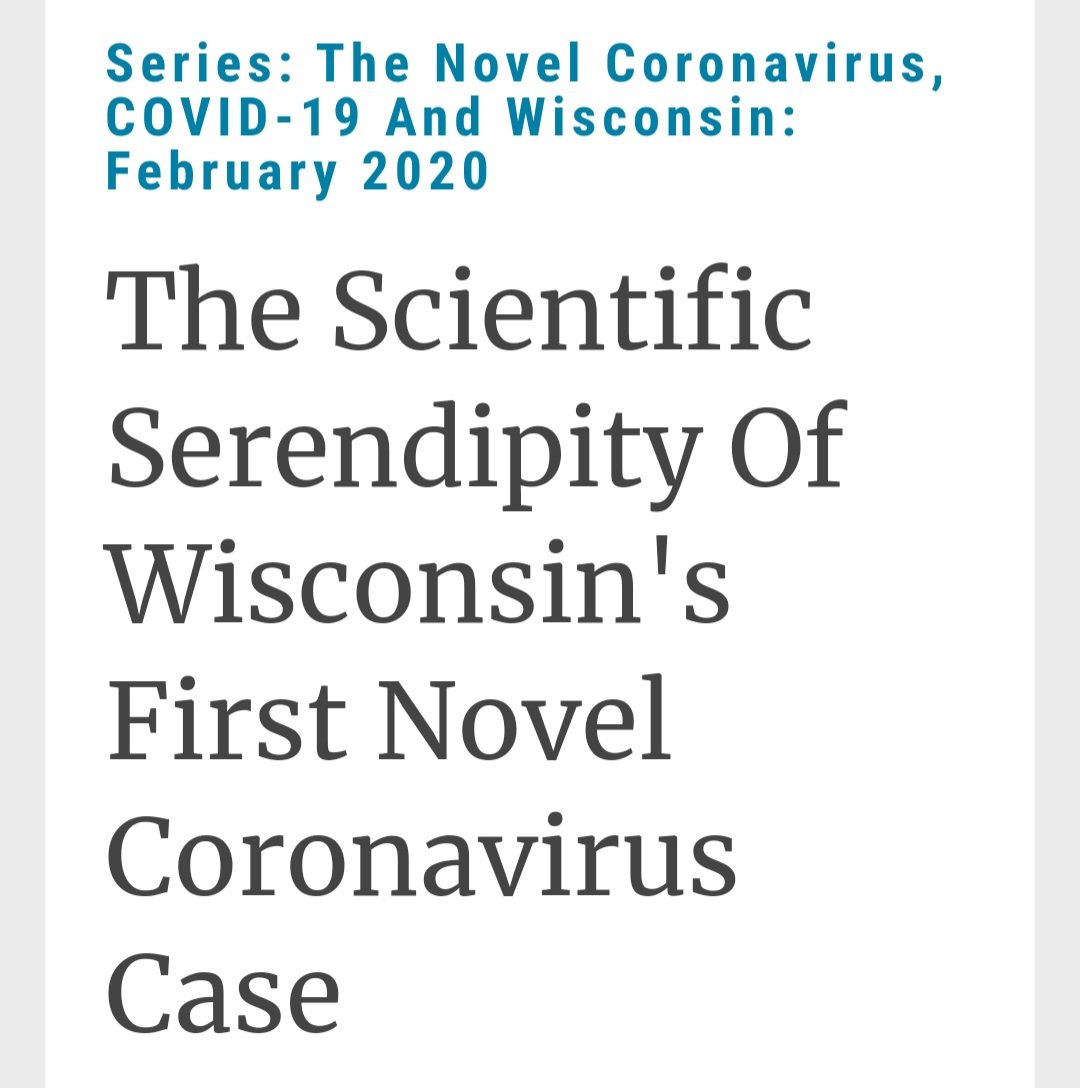 Interesting~

The Scientific Serendipity Of Wisconsin's First Novel Coronavirus Case (February 2020)

What is known publicly about the case in Wisconsin is that a traveler arrived on a flight at the Dane County Regional Airport in Madison in late January, experiencing symptoms… https://t.co/z7cgjLk4nh https://t.co/BWeLsdHnZD
