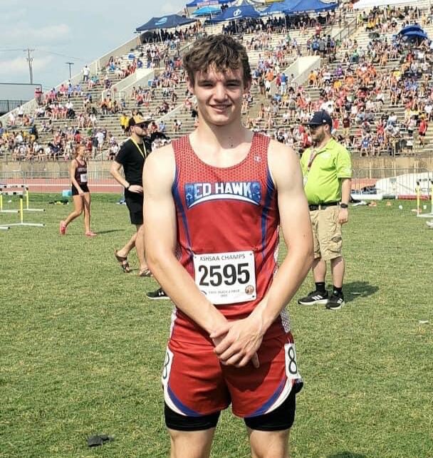 Riley Gibbs earned an eighth place medal in the open 400m dash at the State meet in Wichita. #hhsredhawks