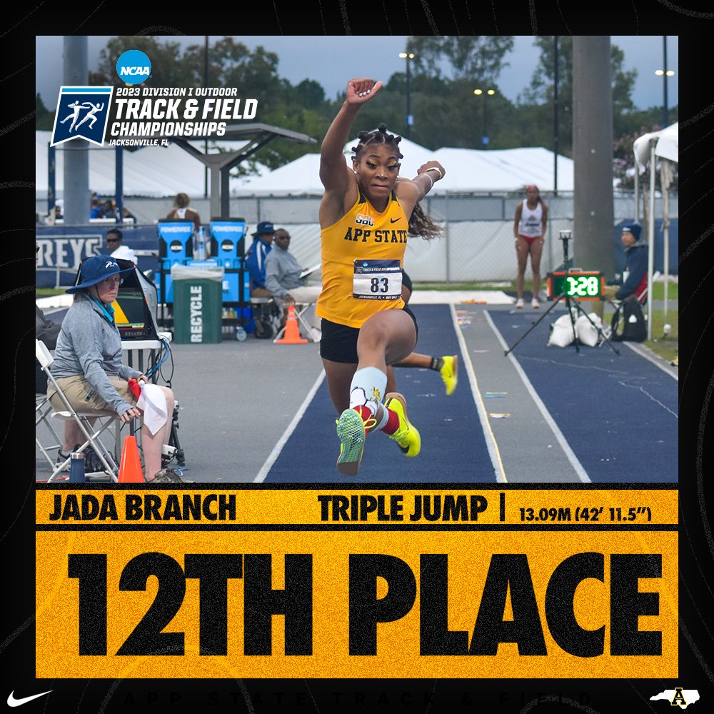 Jada Branch lands 12th in the women’s triple jump with a leap of 13.09m (42’ 11.5”) to qualify for the NCAA Championships! 

#GoApp