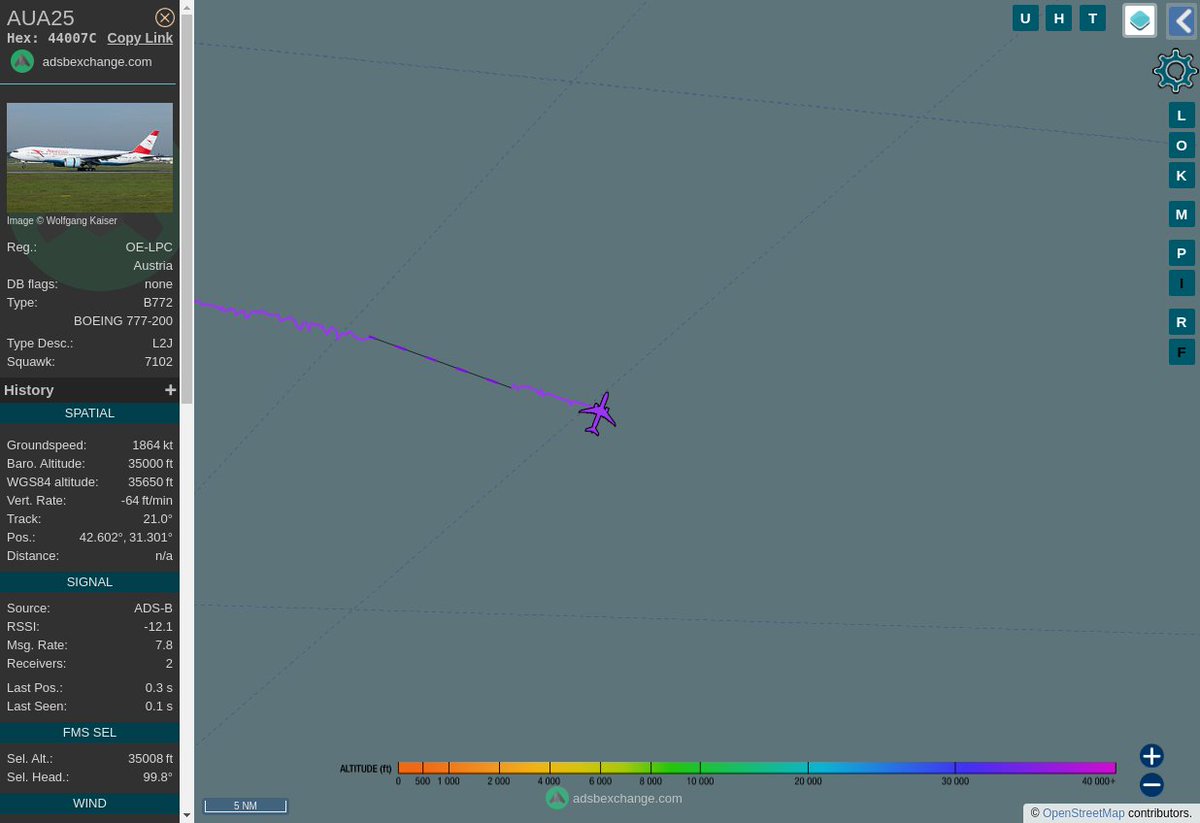 MANOEUVRING ALERT : At time Sun May 28 01:25:55 2023 #AUA25    was likely to be manoeuvring at FL350  
 near unknown - geo locator service failed #AvGeek #ADSB globe.adsbexchange.com/?icao=44007C&z…