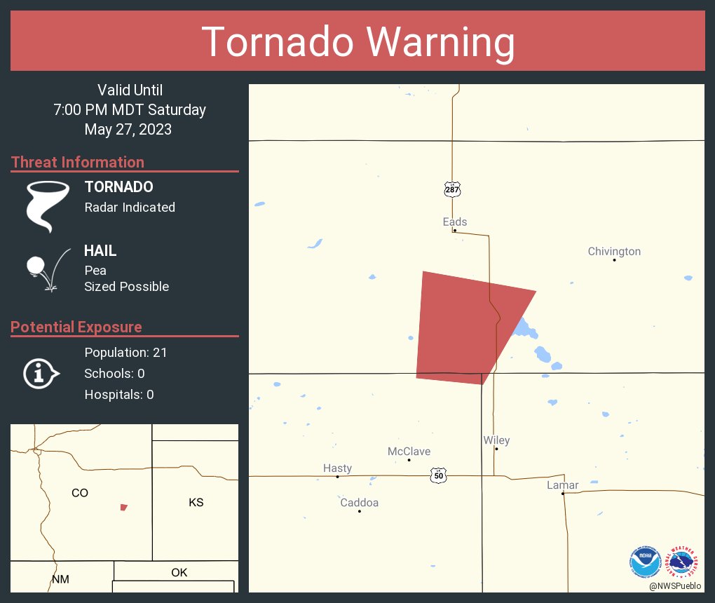 NWS Tornado on Twitter "Tornado Warning including Bent County, CO