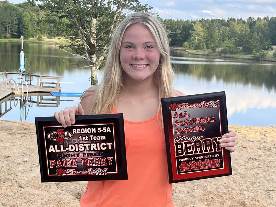 MS Elite 18U-Lee (@mselite18ulee) on Twitter photo Congratulations Paige Berry ‘24 of Florence for receiving the Region 5A 1st Team All District Award and the All Academic Award! #softball #TeamElite <a href="/PaigeBerry24/">Paige Berry</a> Congratulations Paige Berry ‘24 of Florence for receiving the Region 5A 1st Team All District Award and the All Academic Award! #softball #TeamElite <a href="/PaigeBerry24/">Paige Berry</a>
