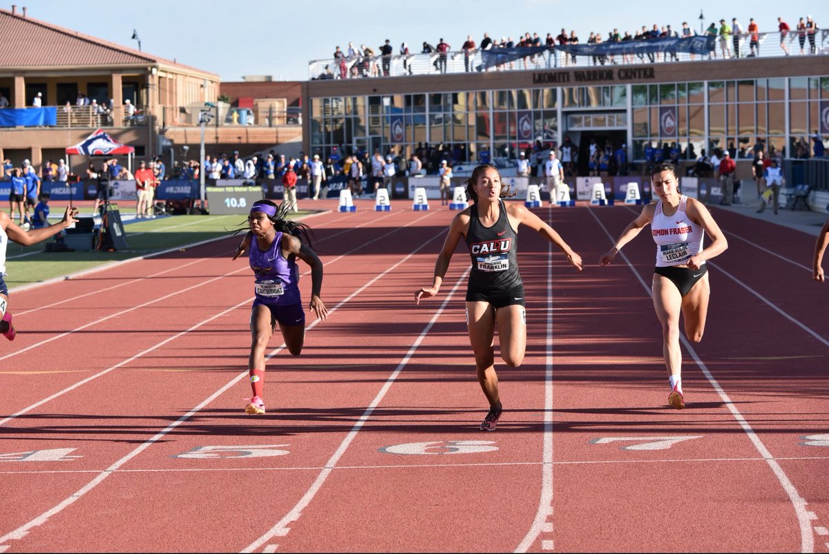 calvulcans's tweet image. WT&amp;amp;F: 🥇 GOLD FOR FRANKLIN!

Franklin wins the national title in the 100m in a photo finish with a time of 11.09 seconds

She returns to the tack at 9:45pm EST for the finals of the 200m