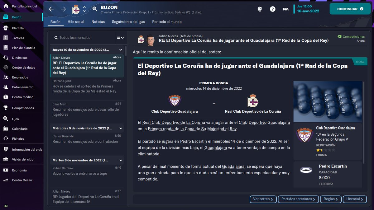 FmTanque's tweet photo. Primera ronda de la Copa del Rey y nos toco jugar de visitantes frente al Guadalajara #FM23 #MeVerasVolver #Depor🔵⚪️ https://t.co/FlaaG6Yfyk
