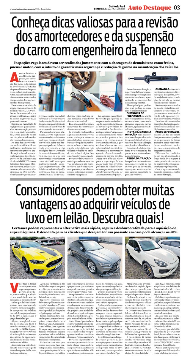 AutoDestaque's tweet photo. Caderno Auto Destaque do jornal Diário do Pará de 14/05/2023 #AutoDestaque #DiárioDoPará #DirectJet #CanAm #quadriciclos #utilitários #CanAmOutlander #dicasautomotivas #RRPneus #pneu #suspensão #amortecedor #leilão #carrodeluxo #RamWay #Ram #RamTrucks #Ram1500 #Ram1500Limited https://t.co/HPHn0a8nzJ