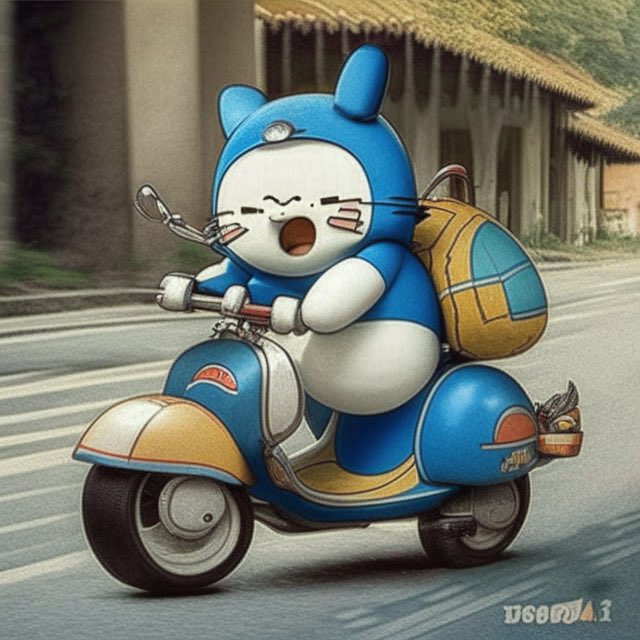 jimmygunawanapp's tweet image. #kandinskyAI #drawthingsAI “Doraemon” riding a vespa.