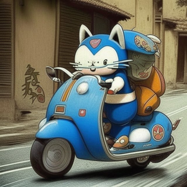 jimmygunawanapp's tweet image. #kandinskyAI #drawthingsAI “Doraemon” riding a vespa.