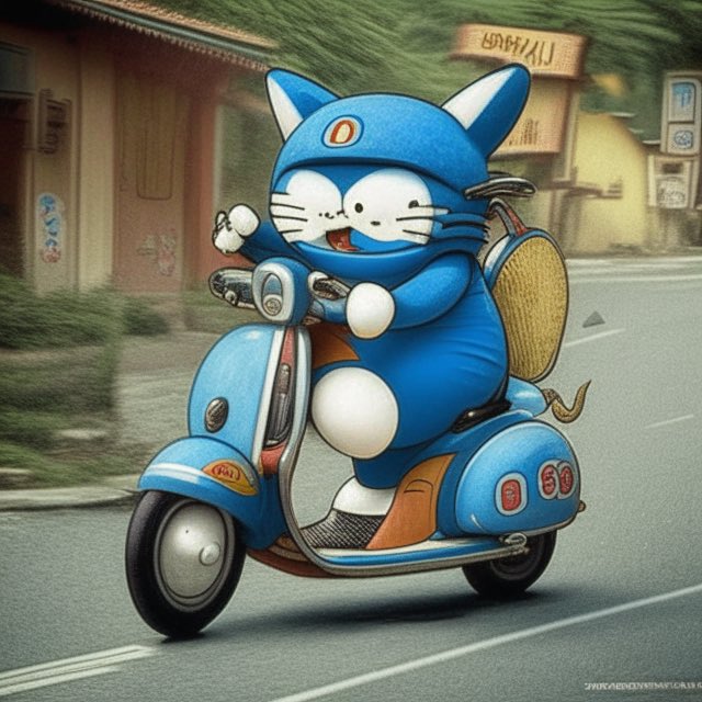 jimmygunawanapp's tweet image. #kandinskyAI #drawthingsAI “Doraemon” riding a vespa.