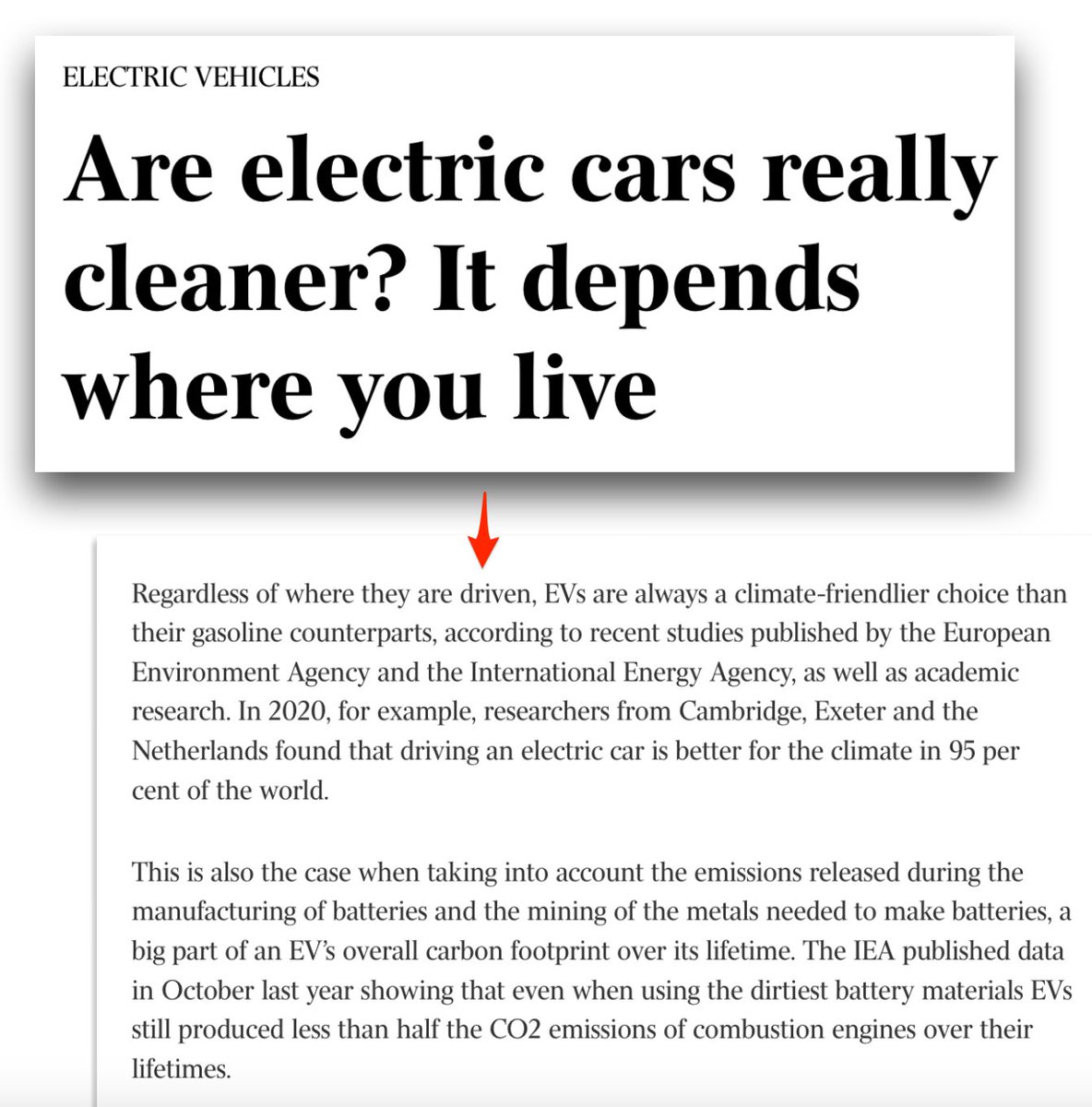 Burying the lede?
Found in a prominent Murdoch paper today. 
(the text and headline are from the same article - the text appears ~1/2 way through)
#ClimateBrawl