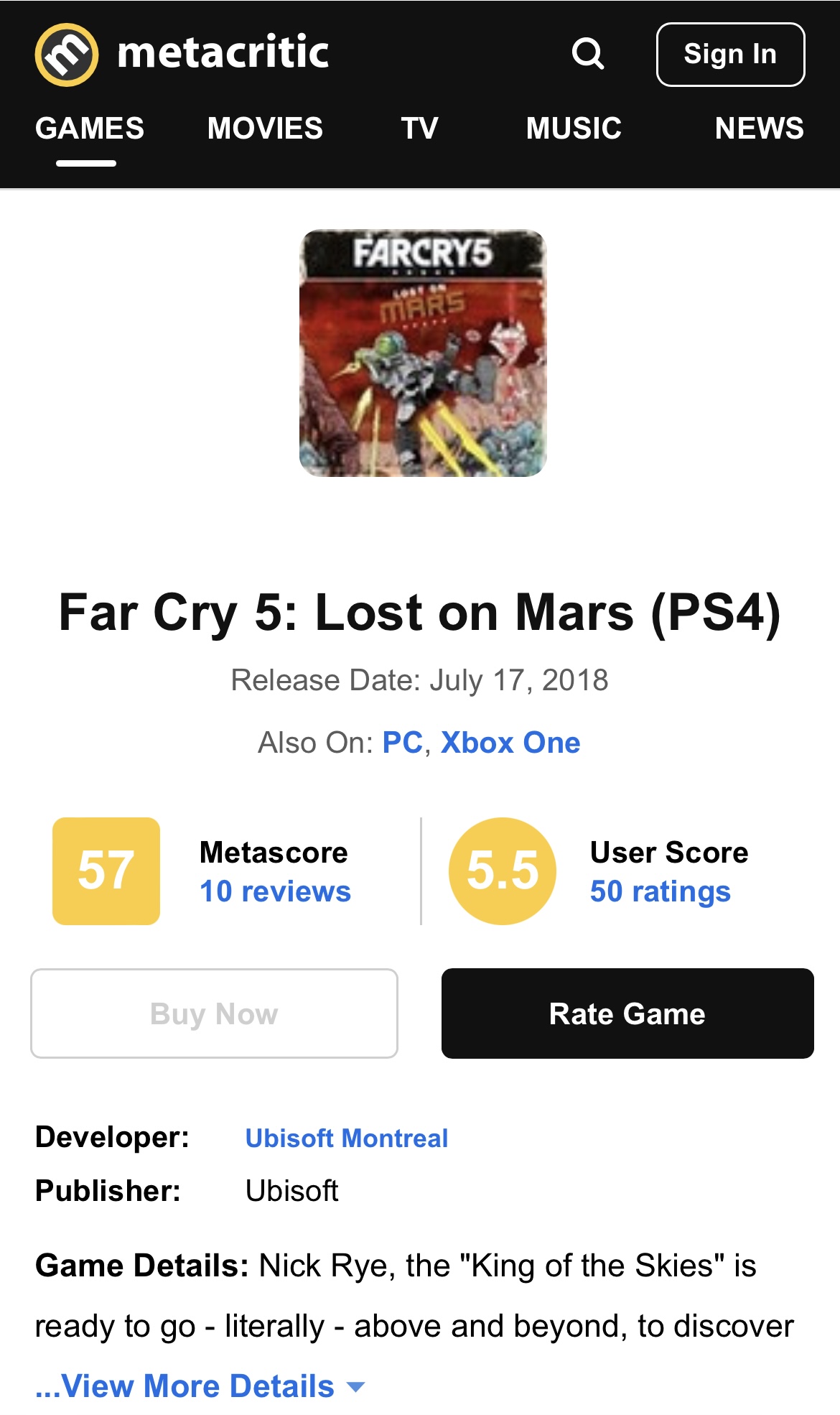 Far Cry 5: Lost on Mars - Metacritic