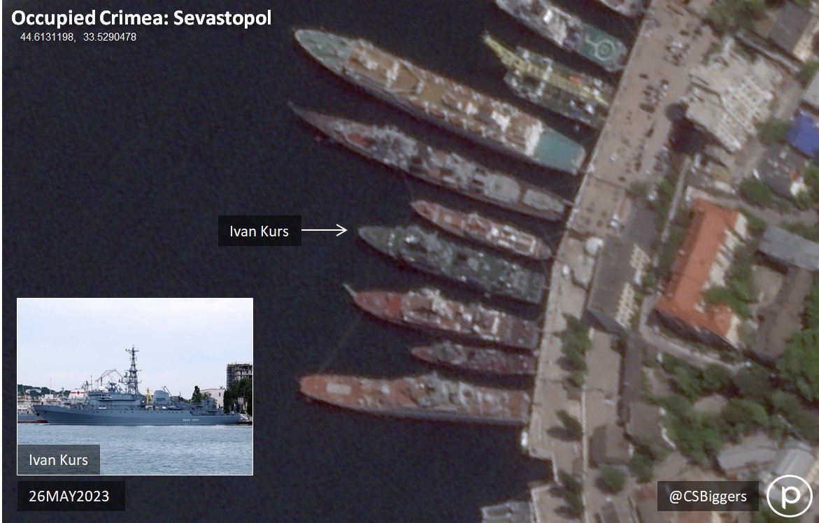 The Russian Navy Ivan Kurs in port at Sevastopol on 26MAY2023. (Imagery courtesy of @planet)