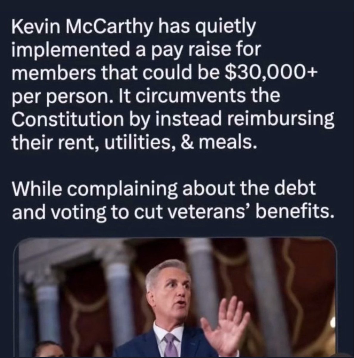 You’re a cruel on @SpeakerMcCarthy taking away/reducing snap benefits from America’s Veterans so billionaires get tax breaks is Wrong! #GOPProWarAntiVets #RepublicanDefaultCrisis