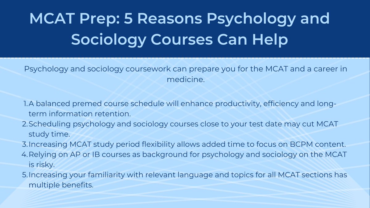 USNewsEducation's tweet photo. Psychology and sociology comprise 25% of the MCAT exam – the entire Psychological, Social and Biological Foundations of Behavior section – so this decision must not be taken lightly.  https://t.co/kdnUHmFglA 
#MCAT #Test #Education https://t.co/8FYokOpV2H