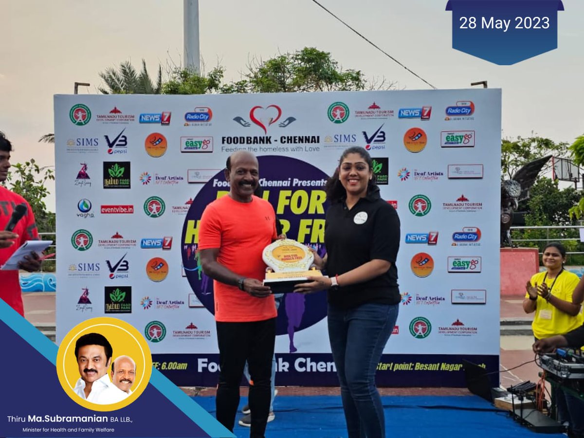 Subramanian_ma's tweet image. WORLD HUNGER DAY யை முன்னிட்டு &quot;RUN FOR HUNGER FREE&quot;  மாரத்தான் போட்டியை இன்று பெசன்ட் நகர் கடற்கரையில் தொடங்கி வைத்தோம். #Masubramanian #TNHealthminister #Worldhungerday #DMK4TN