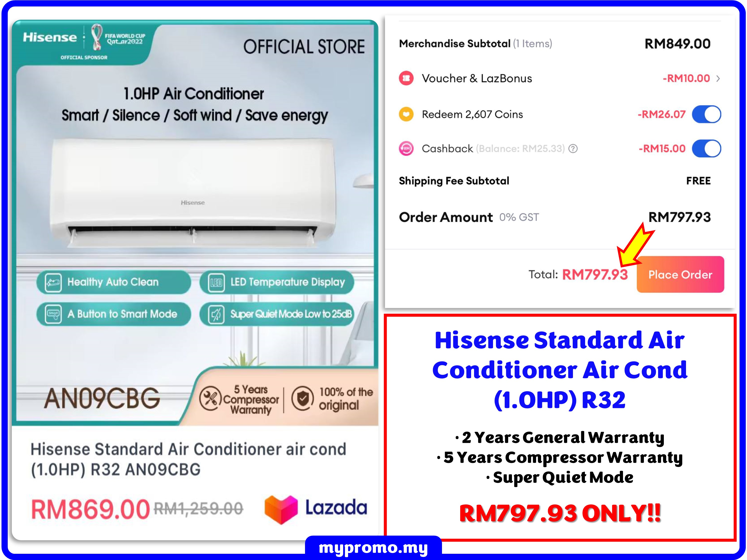 LazFlash Hisense Standard Air Conditioner Air Cond (1.0HP) R32