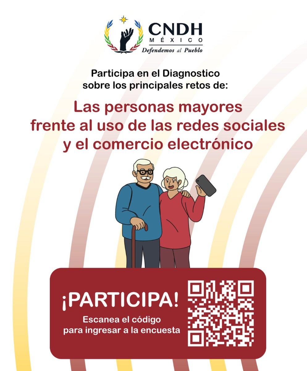 ¡Participa en la #Encuesta para el Diagnóstico sobre los principales retos de las personas mayores frente al uso de las #RedesSociales y el comercio electrónico!

👉🏾 bit.ly/EncAdultRS

#DefendemosAlPueblo