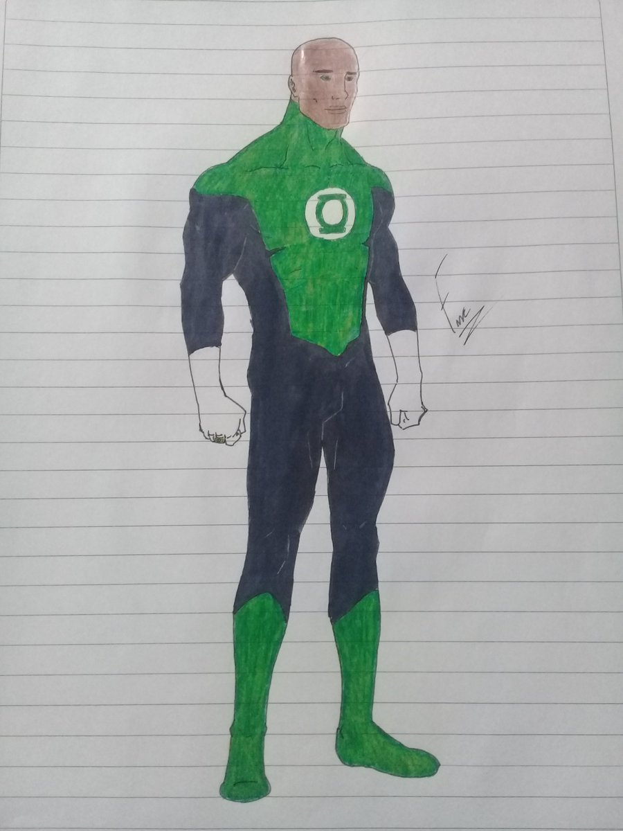 This is my drawing of Green Lantern/John Stewart using the concept art design from the movie JL Mortal. I'm not very happy with how it turned out, when I can I'll improve it. #justiceleaguemortal #greenlantern #georgemiller #dccomics #fanart