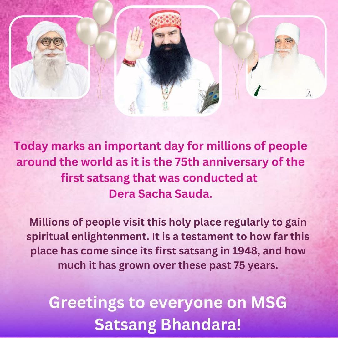 The foundation of Dera Sacha Sauda was laid by Shah Mastana ji in April and the first satsang was held in May. In this happiness, Bhandara will be celebrated in Dera Sacha Sauda under the guidance of Saint Gurmeet Ram Rahim Ji. #SoulfulSatsang