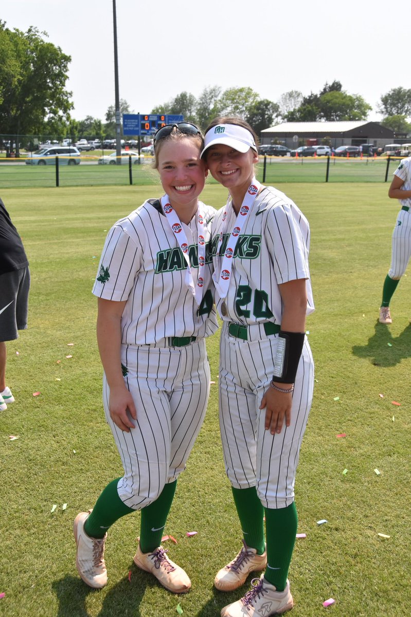 The staff on the way to claim it!
The staff after having claimed it!!
And Soph and I celebrating holding the earned runs in the state tournament to    6!!! I’d say we did alright!!! Thankful for these girls! 💚🤍