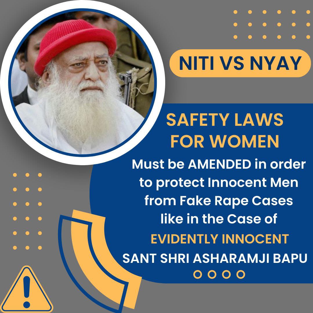 #AreWeSafe 
Safety Laws For Women are meant to safeguard women,but today they are being used as tool to frame innocent men to take revenge and these incidents are increasing at 
Alarming Rate in our society.

Niti Vs Nyay