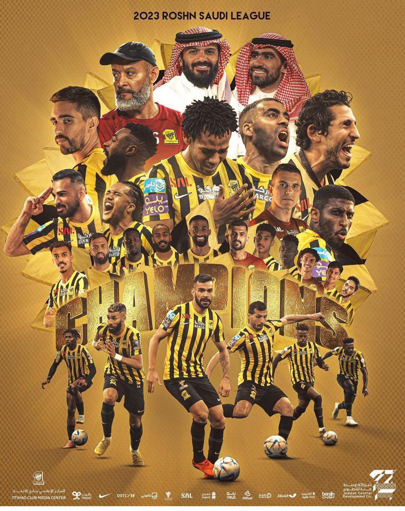 هذه ليلتك يا عميد! الإتحاد بطلاً لدوري روشن السعودي ٢٢-٢٣ 💛🖤🎉 #الدوري_الإستثنائي_العالمي