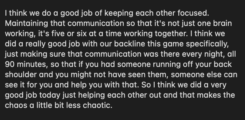 #CHIvORL #ChiStars Tierna Davidson on maintaining calm in the backline during the chaos