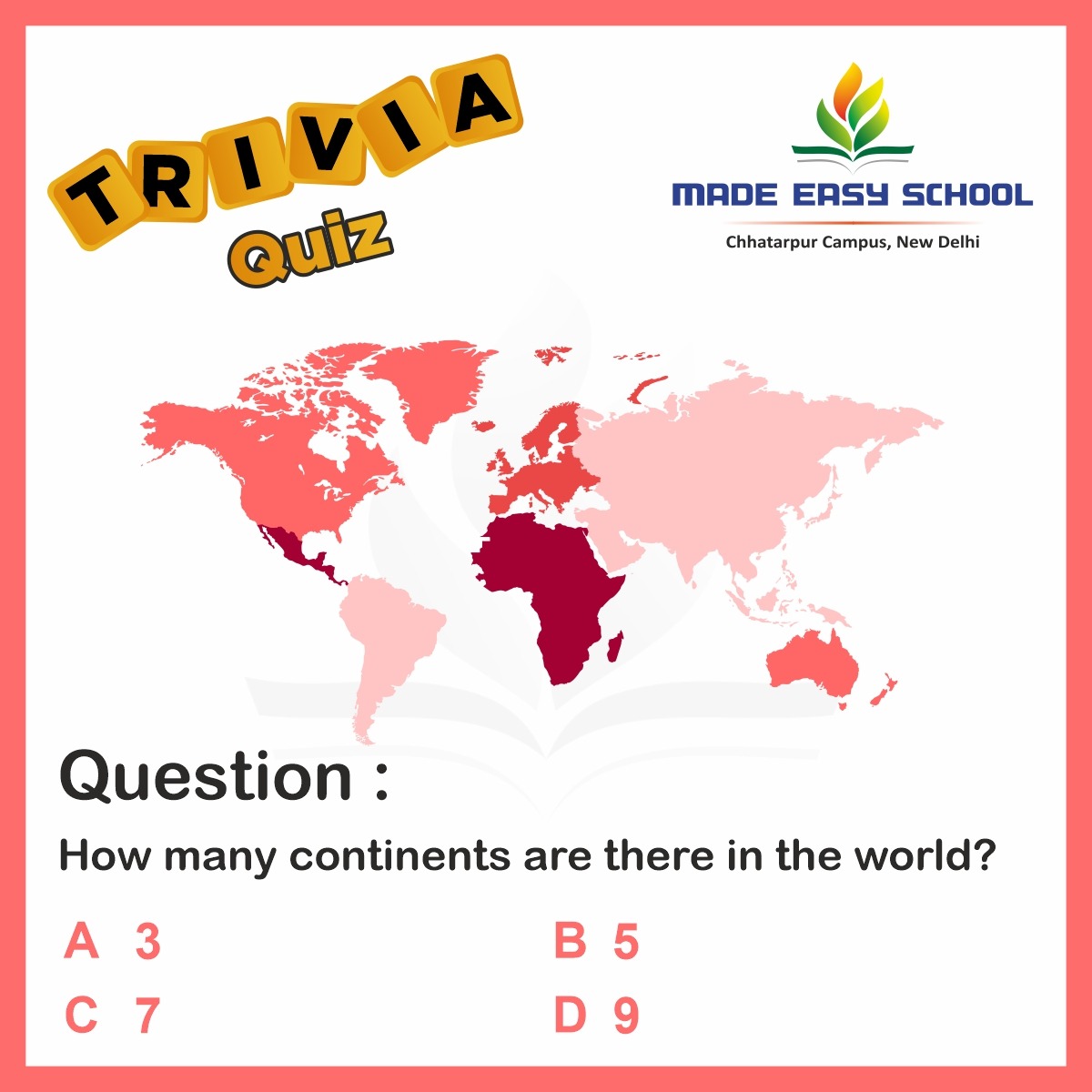 madeeasypresch's tweet photo. The word continent is used to differentiate between various large land areas of Earth into which all the land surface of the planet is divided. The term refers to the 'mountain top' regions of the Earth not flooded by water, dry land. 

#MADEEASYSCHOOL #PlayGroup #QuizTime #Quiz https://t.co/BlriXUtixw