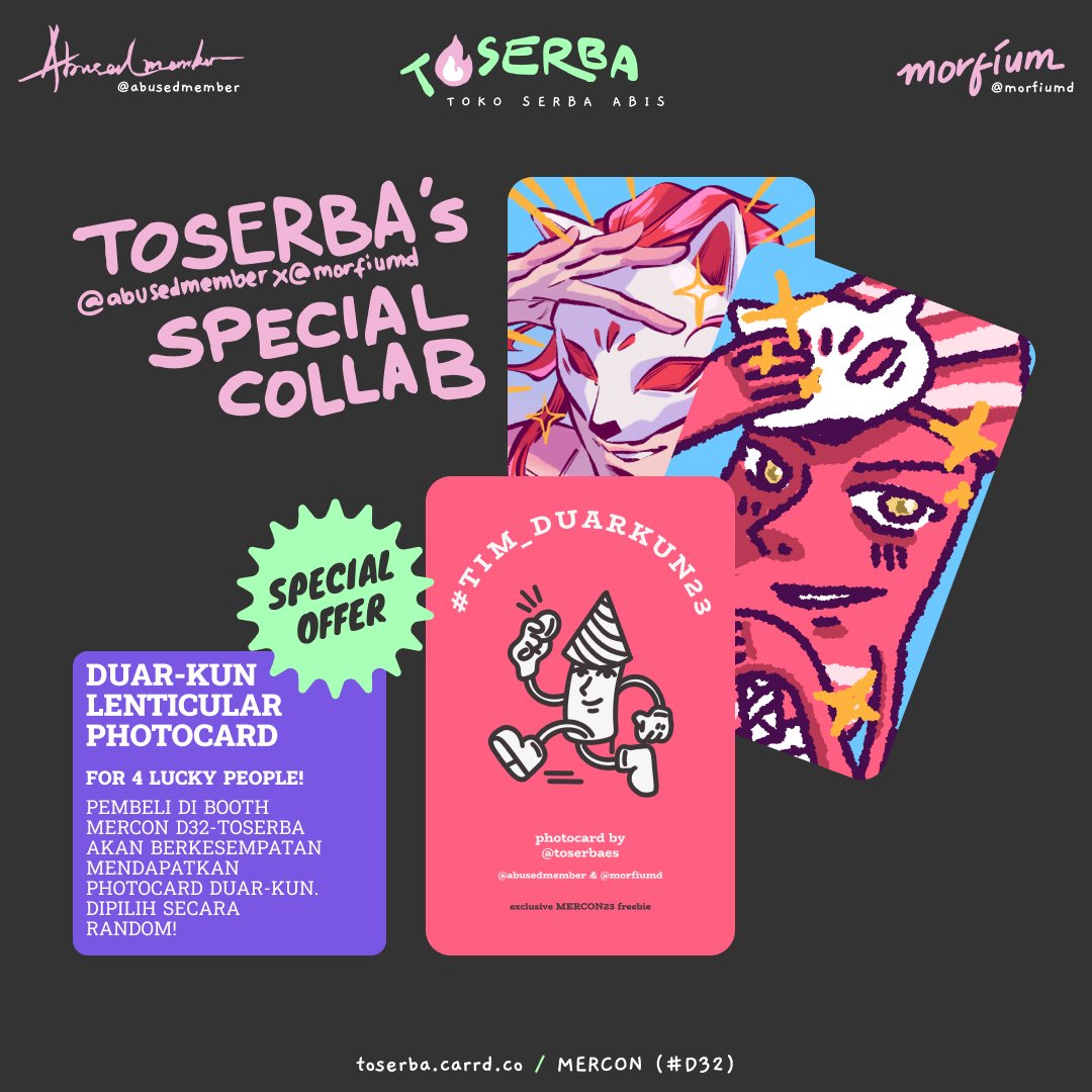 abusedmember's tweet photo. DAY 3 MERCON! Yuk mari belanja di lapak D32 TOSERBA di @onmercon online event!

4 pembeli random di lapak kami akan berkesempatan mendapatkan Duar-kun Lenticular Photocard!

✨https://t.co/EwZGwsWRBb✨
Mail order: https://t.co/aR9wdGqhlv

#TIM_DUARKUN23 #onmercon23 https://t.co/I0zjQOUYkI