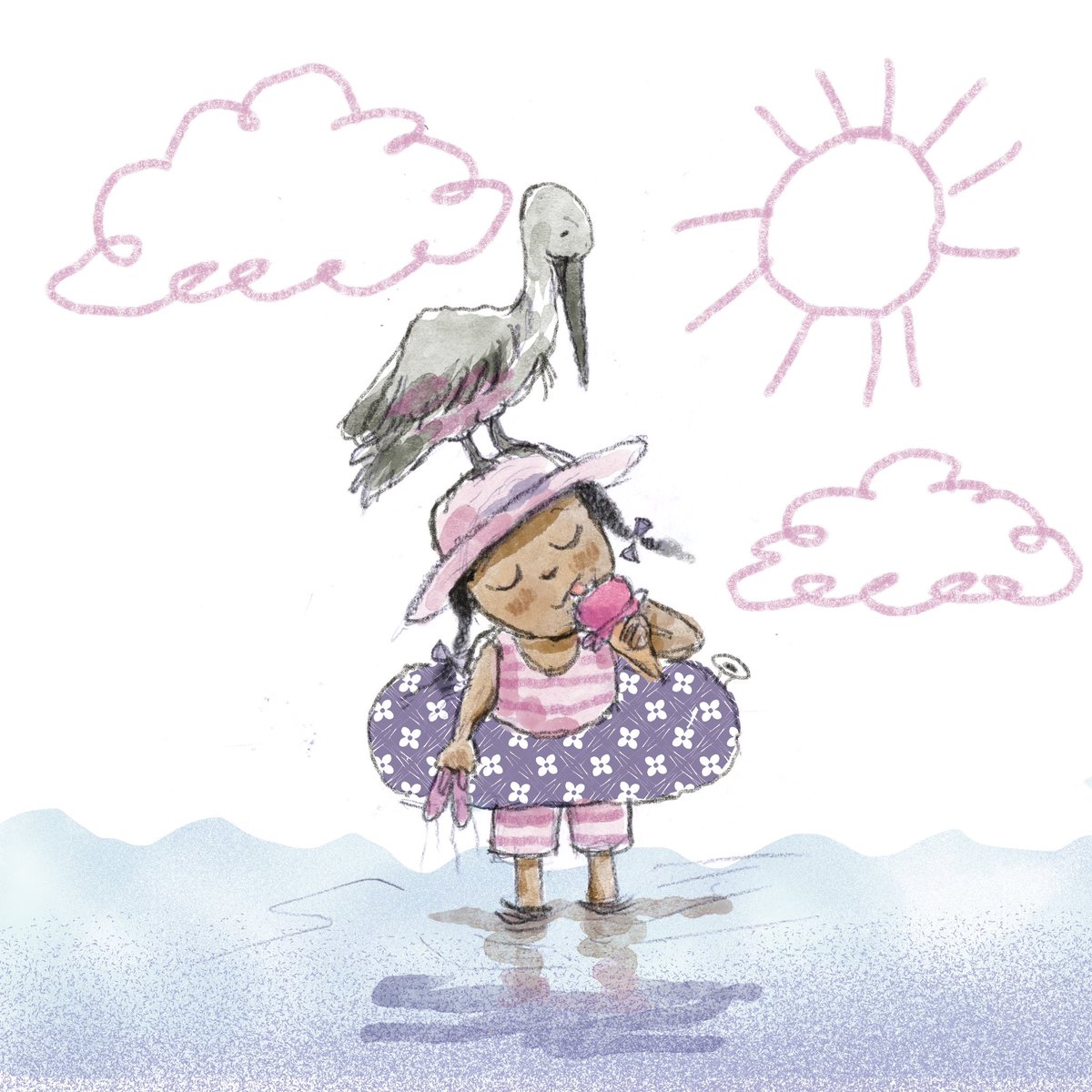 A pelican hoping she’ll share. #kidlitart #childrensbooks #illustration