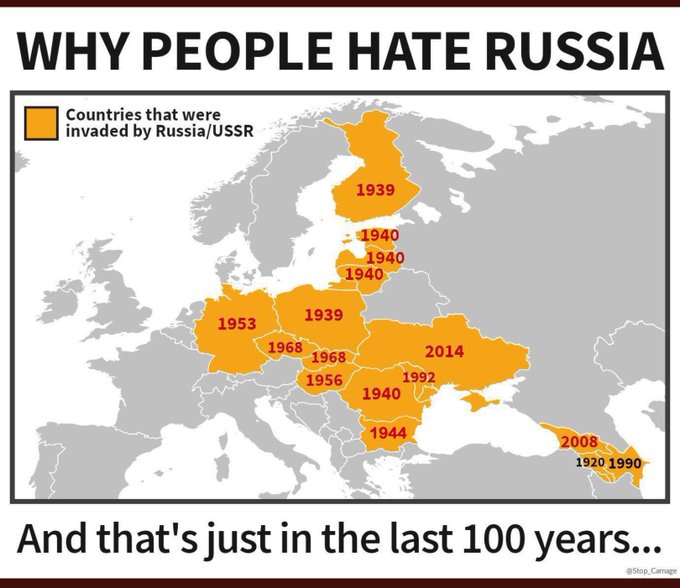 @Dpol_un With all due respect to Americans, their Russophobia is nothing compared to how much you're hated by your neighbours. Every country who's ever been unfortunate enough to experience 'Russki mir', absolutely hate your guts.