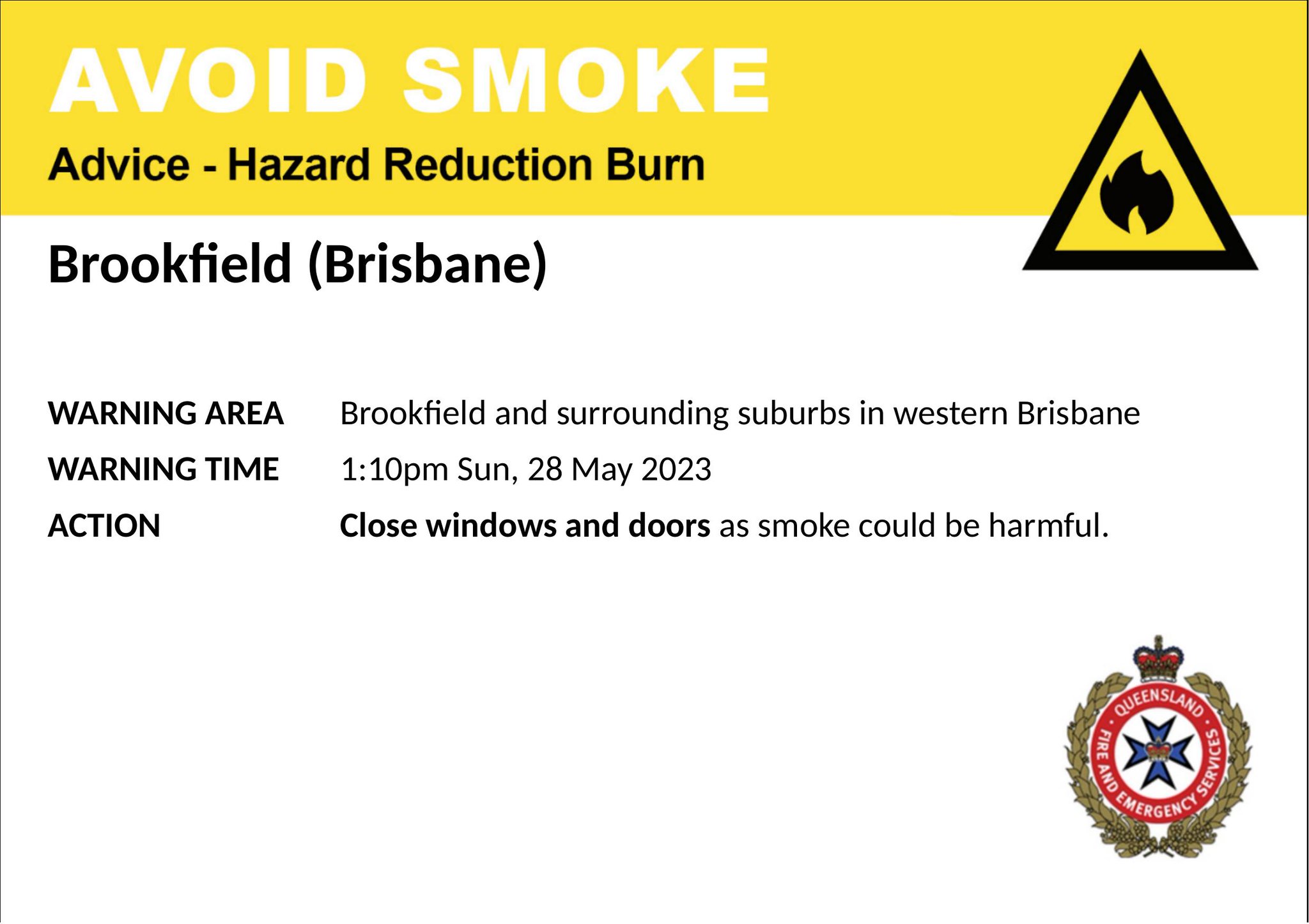 Qld Fire & Emergency on Twitter "AVOID SMOKE (HAZARD REDUCTION BURN