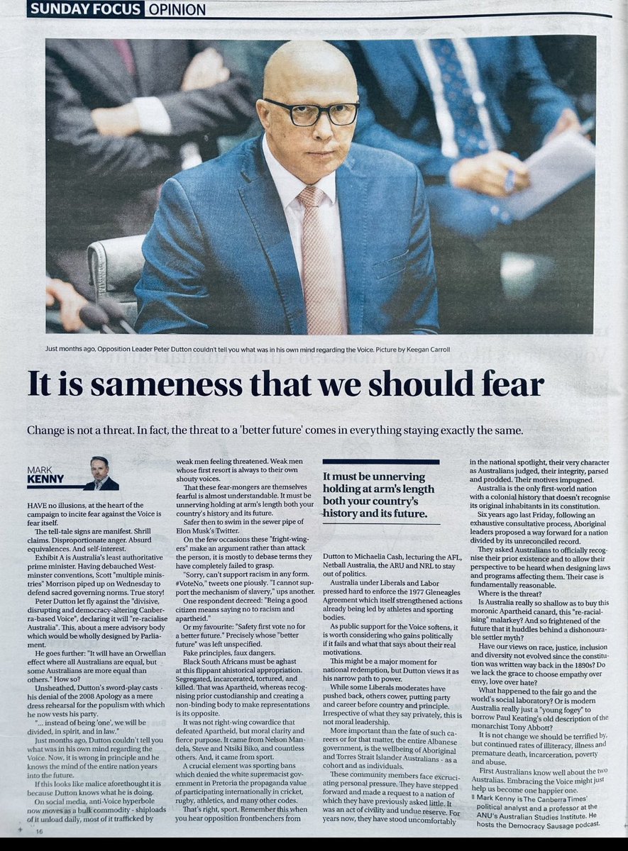 “On social media anti-Voice hyperbole moves as a bulk commodity, shiploads of it unload daily ….. “… while some Liberal moderates have pushed back, others cower, putting party and career before country and principle …” Excellent piece by @markgkenny #VoteYes