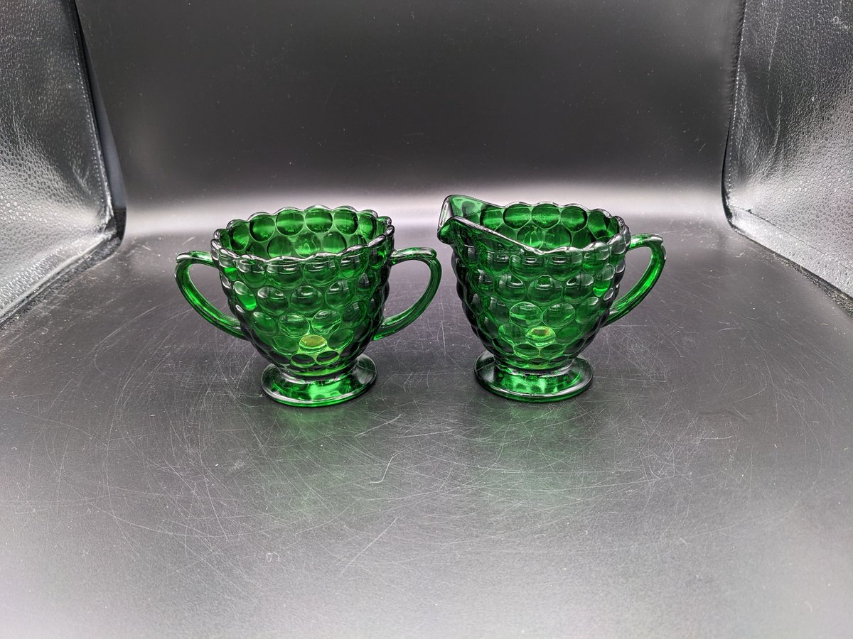 Excited to share the latest addition to my #etsy shop: Vintage Forest Green Bubble Glass Creamer and Sugar Set - Anchor Hocking 1940's - Elegant & Timeless etsy.me/3IJ7rb4 #green #bubblepatternglass #bubbleglass #anchorhocking #forrestgreenglass #greenkitchen #