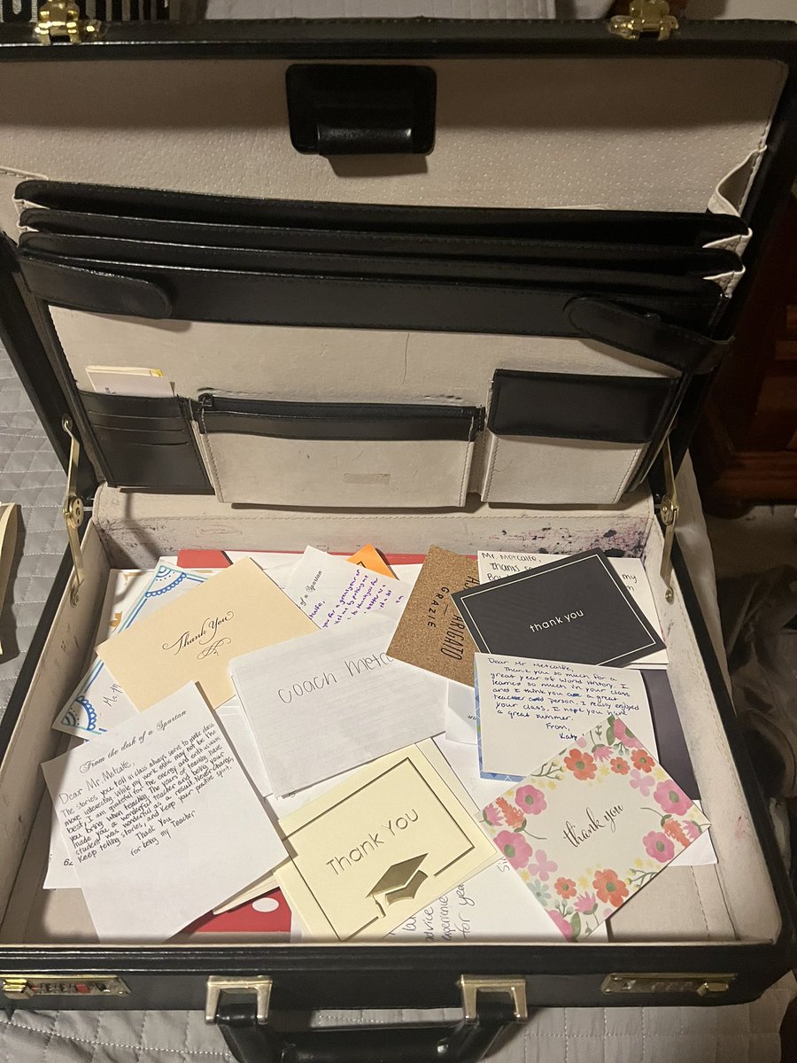 When I first started teaching I would take a briefcase to work (like any good professional 😂)
Of course I stopped using it years ago, but I kept it in my cabinet and would put thank you notes in it. I’m having so much fun reading them. So many great students through the years!