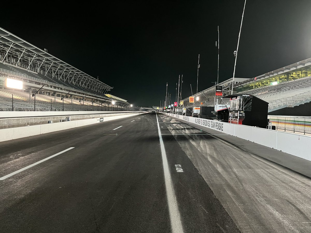 The calm before the #Indy500. Love these quiet morning hours on race day. The pagoda before dawn, and only two of us on the front stretch at this point. Join us for #TrackTeam13 coverage 5a to Noon! Be part of the fun. #ThisisMay