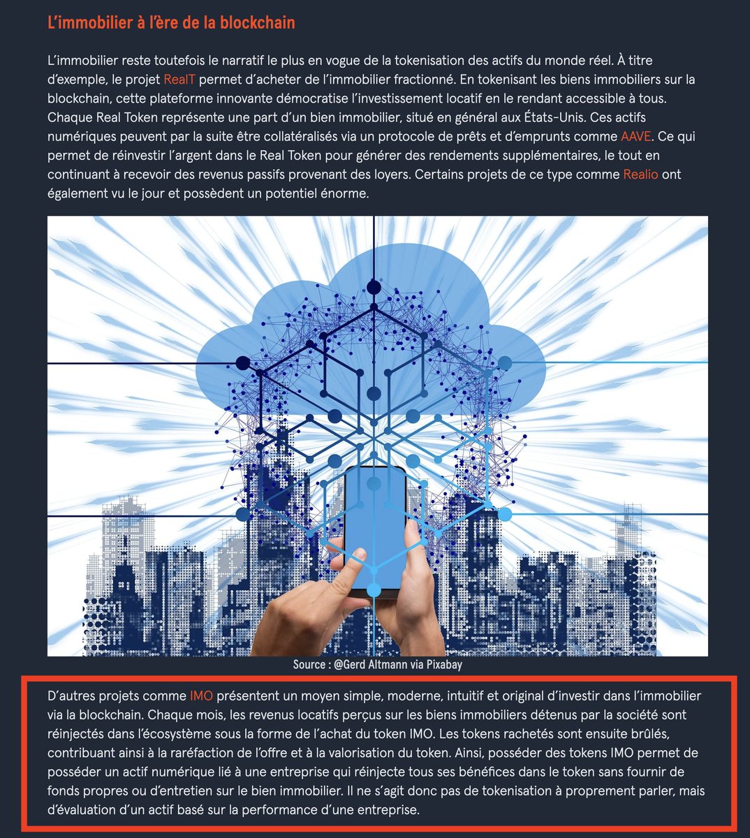 IMO__Invest's tweet photo. A word about $IMO in @CoinTribuneFR's latest article on real estate tokenization! 

Little by little we're taking up space. 😎

Read the full article here : https://t.co/yfjXtraxm3 https://t.co/K1fmGXy3ev