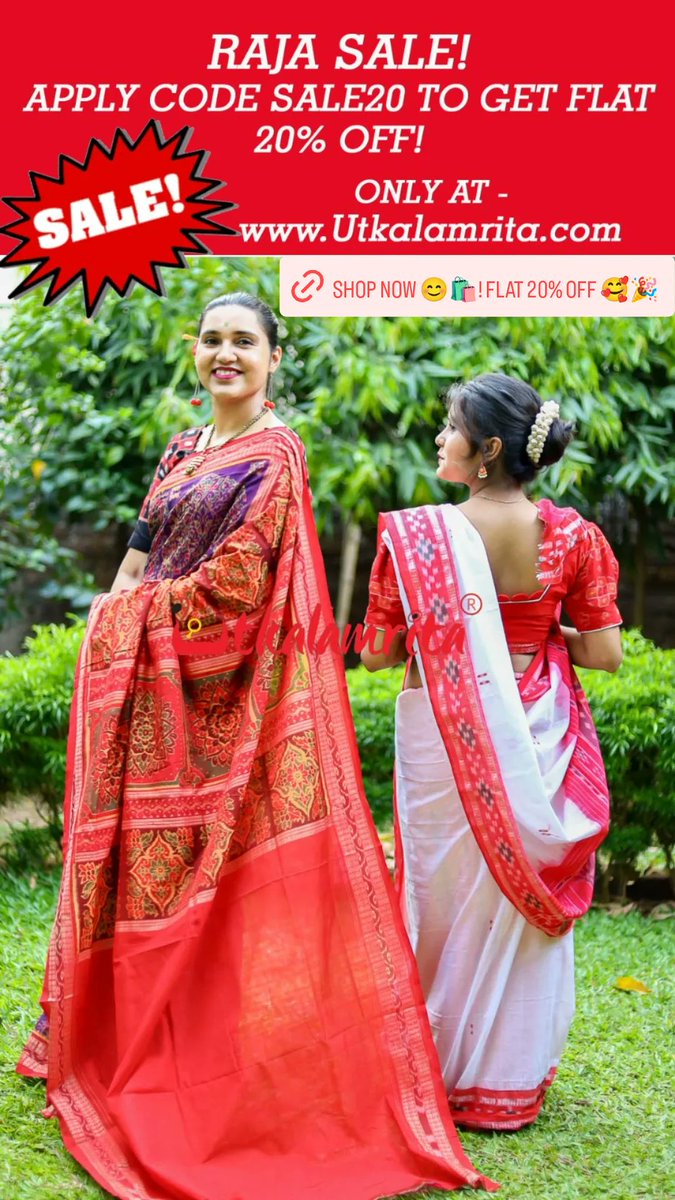 Got your Raja #sarees yet?! Shop right away from utkalamrita.com/collections/sa…
Flat 20% off at checkout! If U want to touch & feel our exclusive handlooms before buying, plz do visit world's first #odisha #handloom GI store at 650 Sahid Nagar #Bhubaneswar 😊🙏! #happy #shopping 🥰🛍️