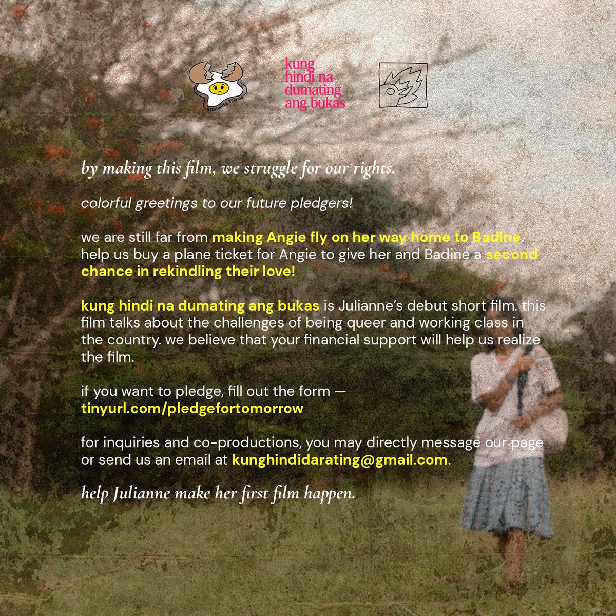 kungwalangbukas's tweet image. [CROWDFUNDING FOR A #WLW SHORT 📮] 

home isn't always a house.🏠
help Angie return to Badine, her home.

pledge now — tinyurl.com/pledgefortomor…

pledging channels 
👧 paypal.me/JulianneYReyes
👧 gcash and maya — 09569133038
👧 ko-fi.com/kungwalangbukas
