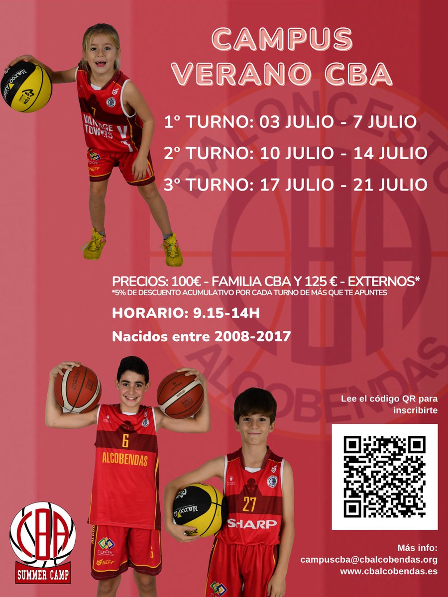 cbalcobendas's tweet photo. #CBASummercamp2023

¡Te estamos esperando, apúntate ya! 🫵🏼⛹️‍♂️⛹️‍♀️

Ven 3-21 de julio a pasarlo en grande en el #CbaSummercamp 💪🏼😜

Jugador@s del 2008 hasta el 2017 ⛹️‍♀️⛹️‍♂️⛹️‍♀️⛹️‍♂️

Horario: 9:15-14:00H 🕒

📍Antela Parada 

#SienteElGranate https://t.co/BYsx9Xi7KU