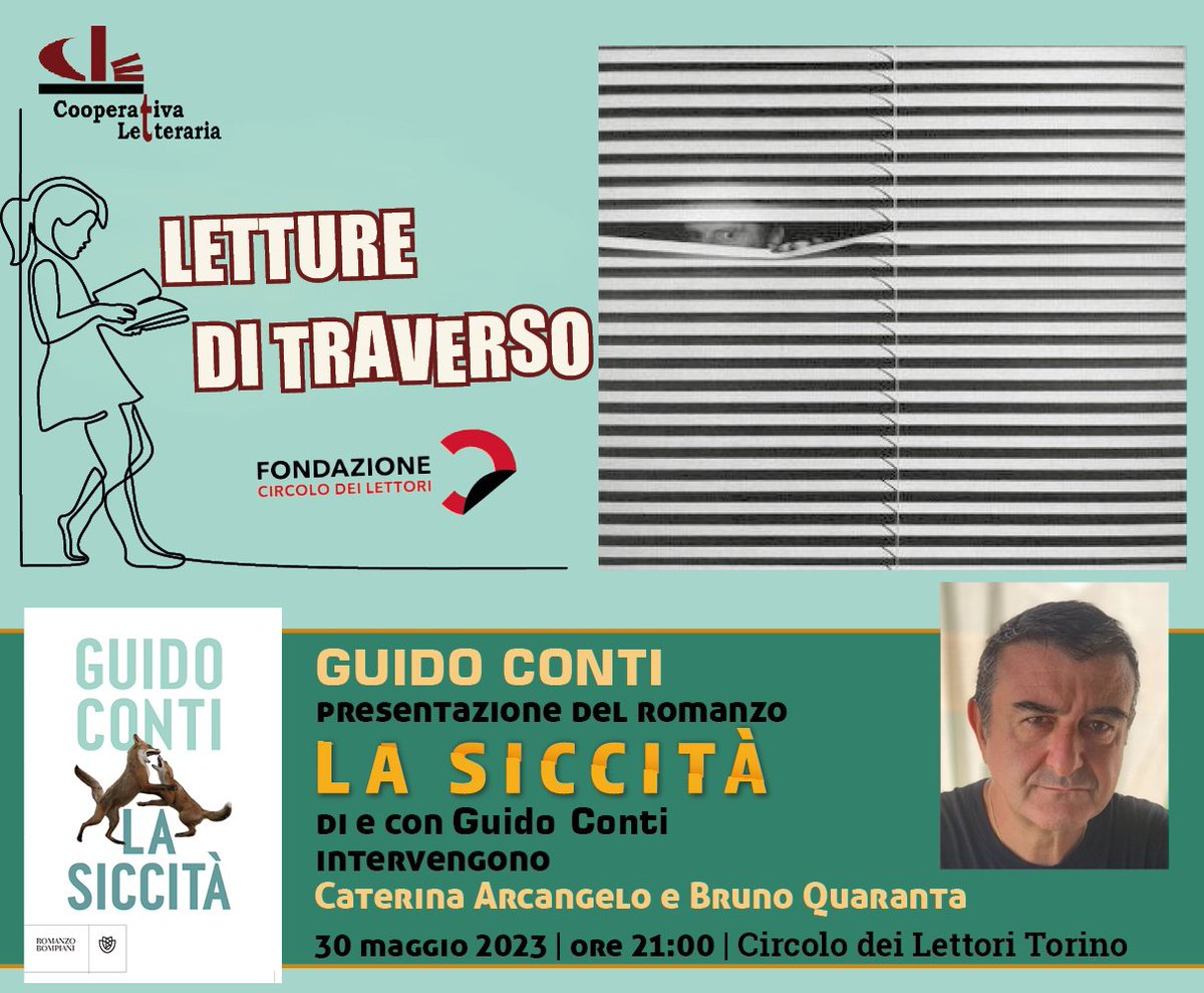 FuoriAsse's tweet photo. Circolo dei Lettori 
Guido Conti “La siccità” (Bompiani) 
https://t.co/tmlBovvFan https://t.co/S92VTeZX7N